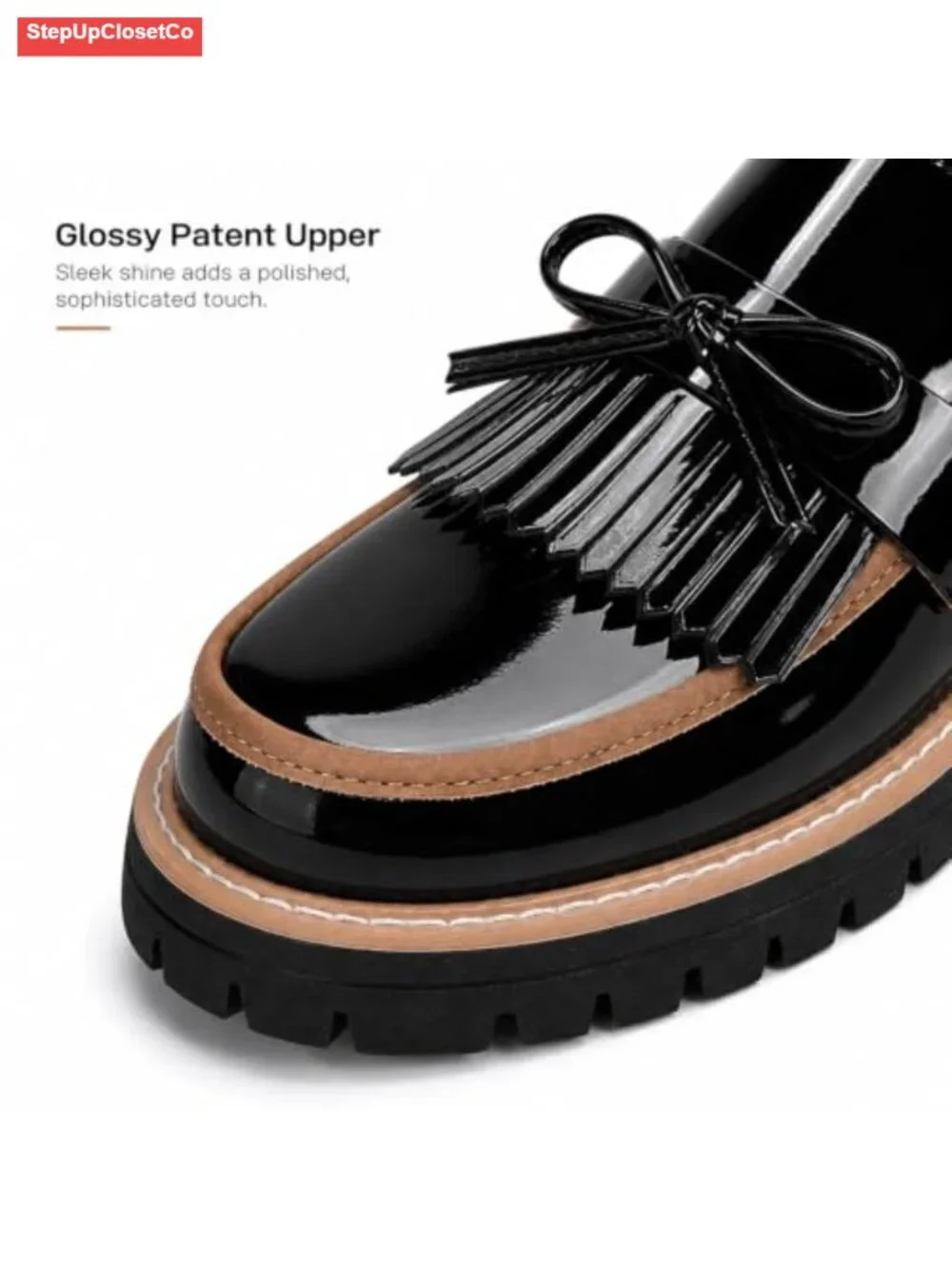 Patent Leather Lug Sole Loafers Slip On Platform Penny Shoes Women's